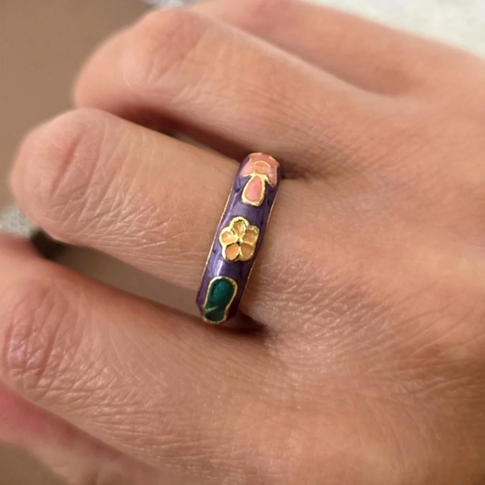 Cloisonné Enamel Ring Purple